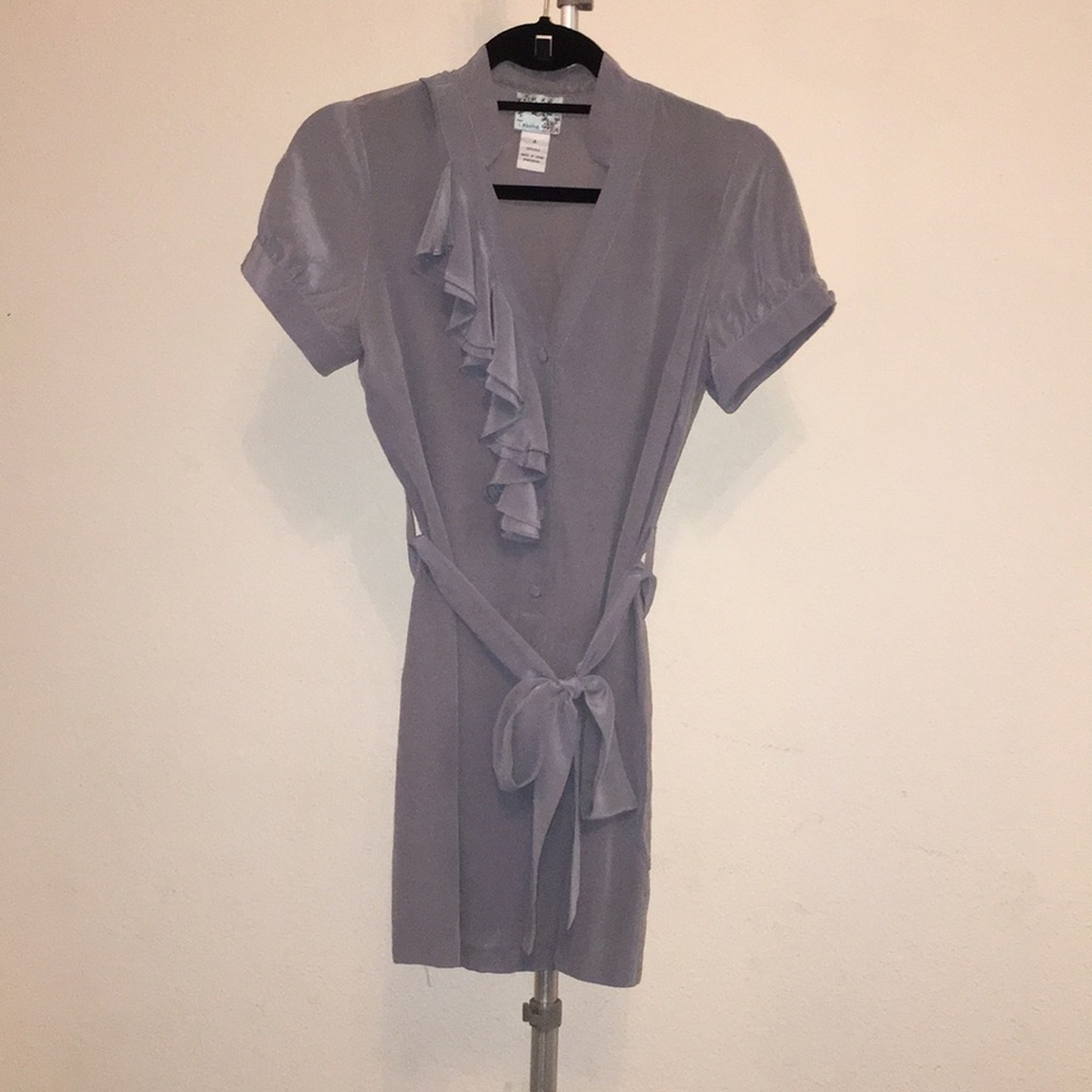 Anthropologie grey silk blouse
